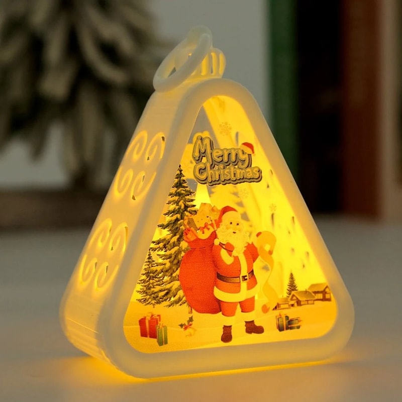 Mini Christmas LED Triangle Lantern Festive Santa Snowman Table Ornament Party Scene Prop 7