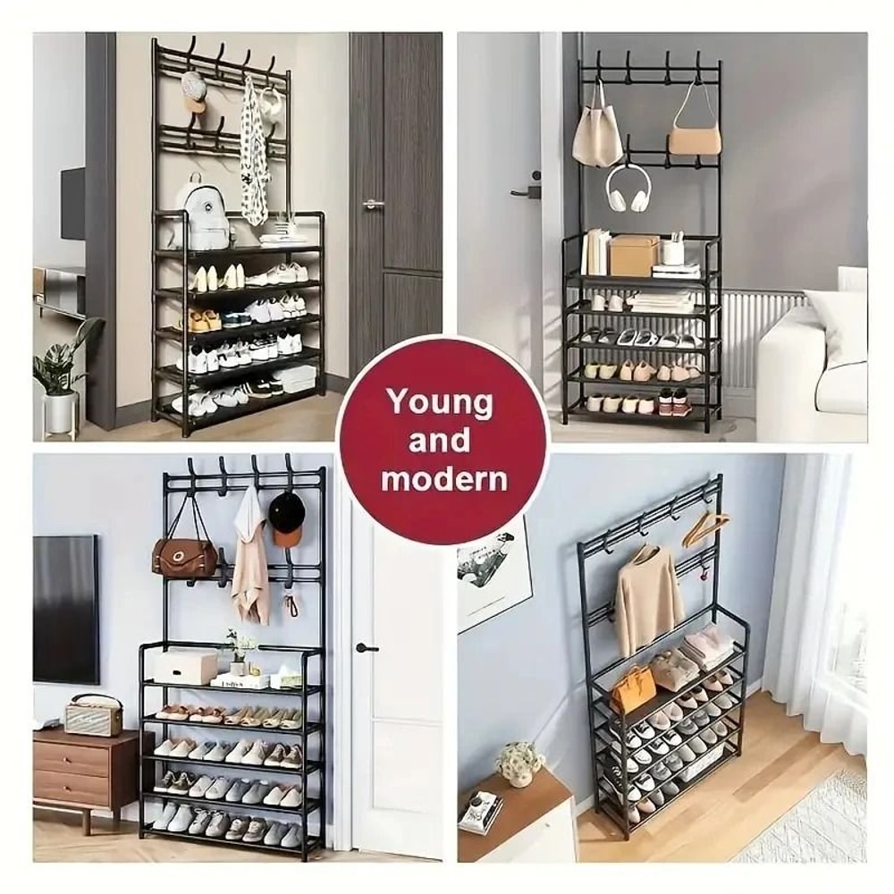 MultiFunctional Hallway Organizer Integrated Clothes Hanger Shoe Rack For Entryway Storage 2