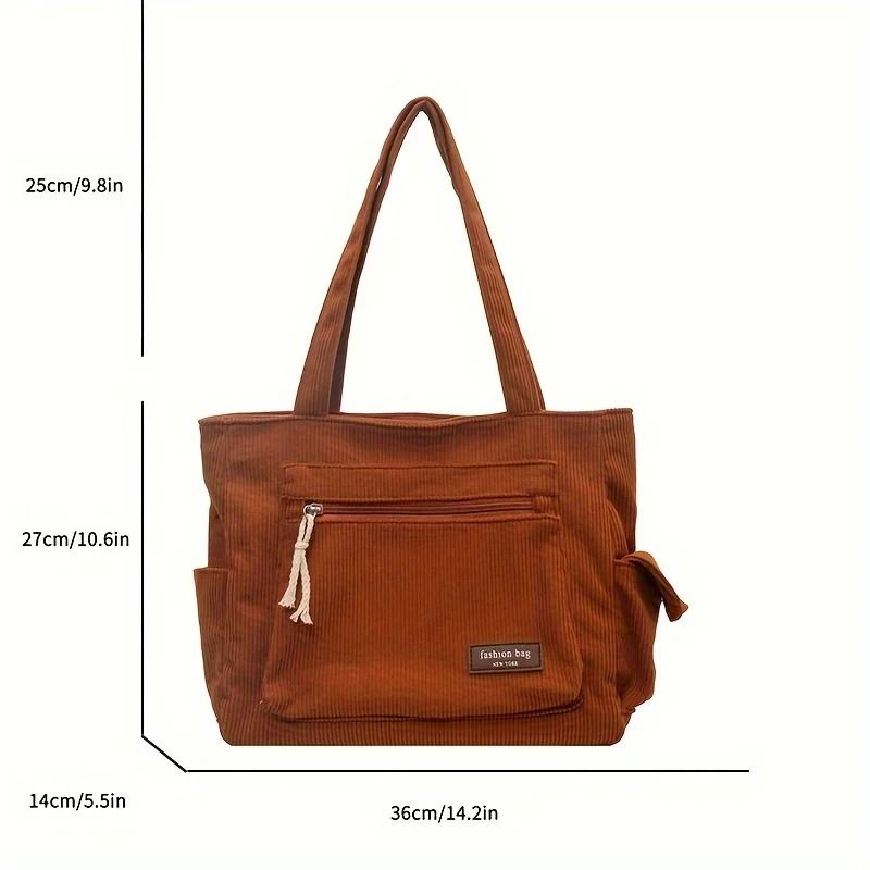 Simple Corduroy Retro MultiPocket Tote Bag 2