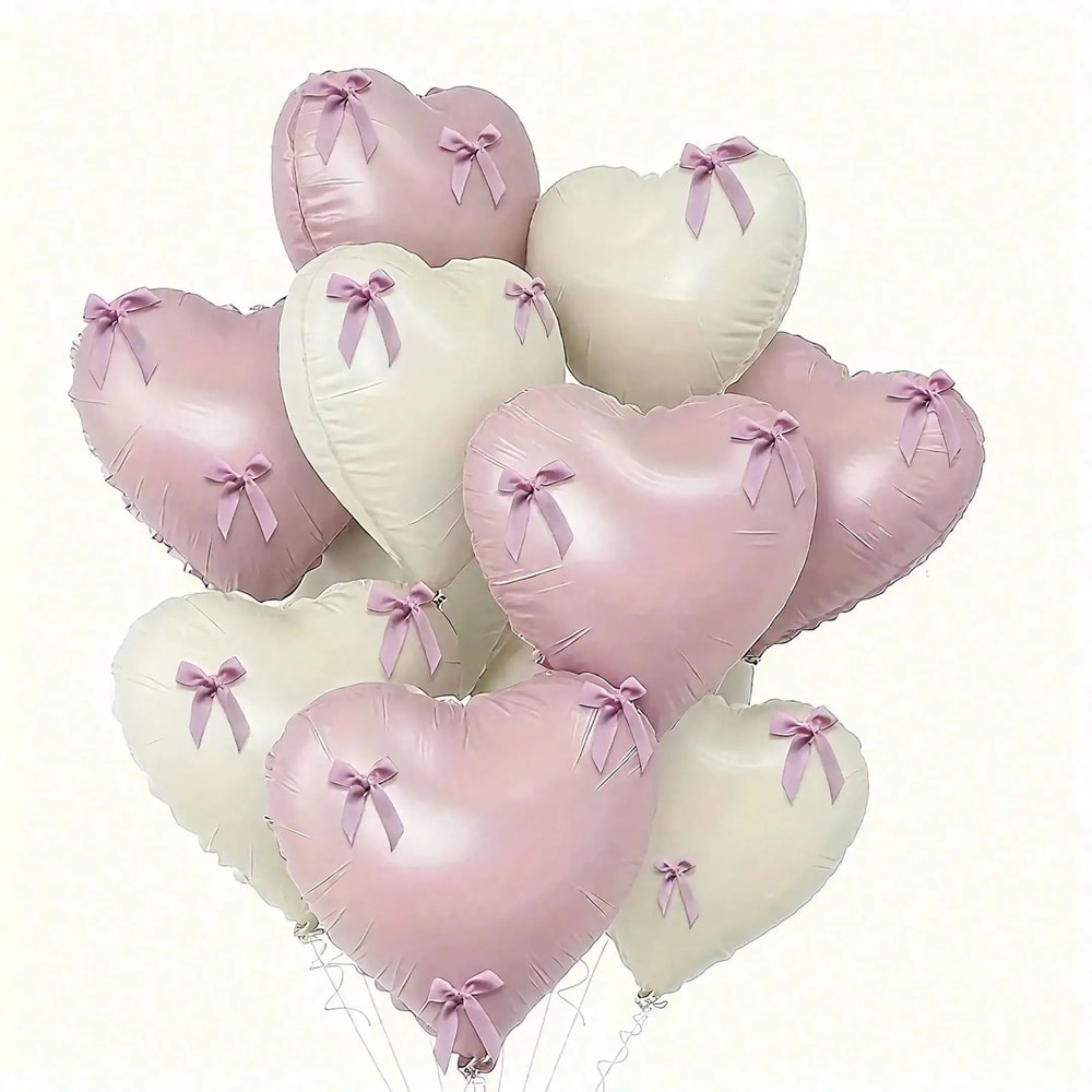 22Piece Pink And White Heart Balloon Set With Bowties 0