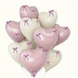 22-piece pink and white heart balloon set with bowties