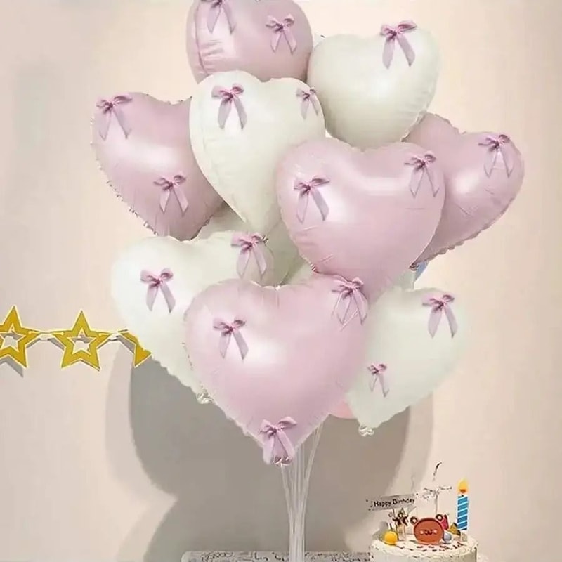 22Piece Pink And White Heart Balloon Set With Bowties 2