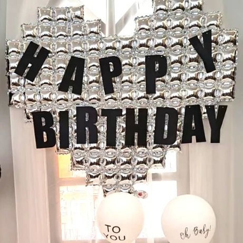 Happy Birthday Decorations Oversized Silver Mosaic Heart Glitter Banner 2