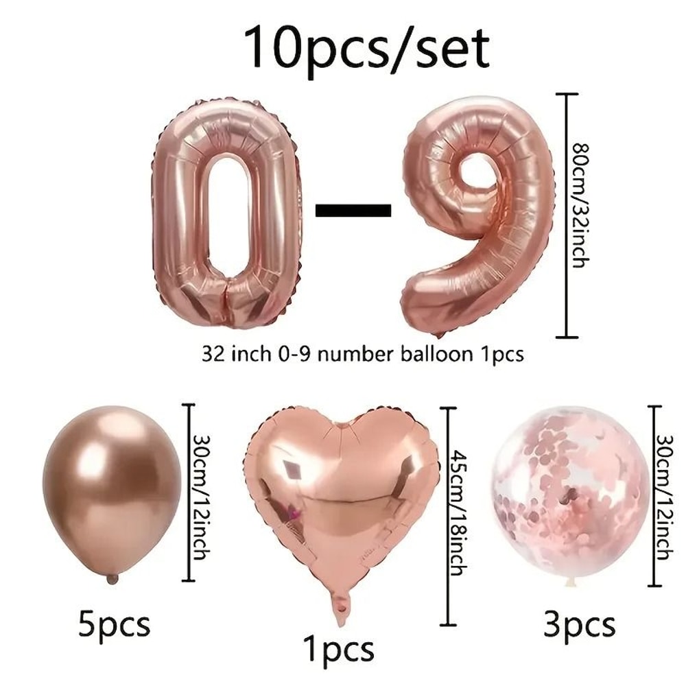 10Piece Rose Golden Foil Balloon Set 1
