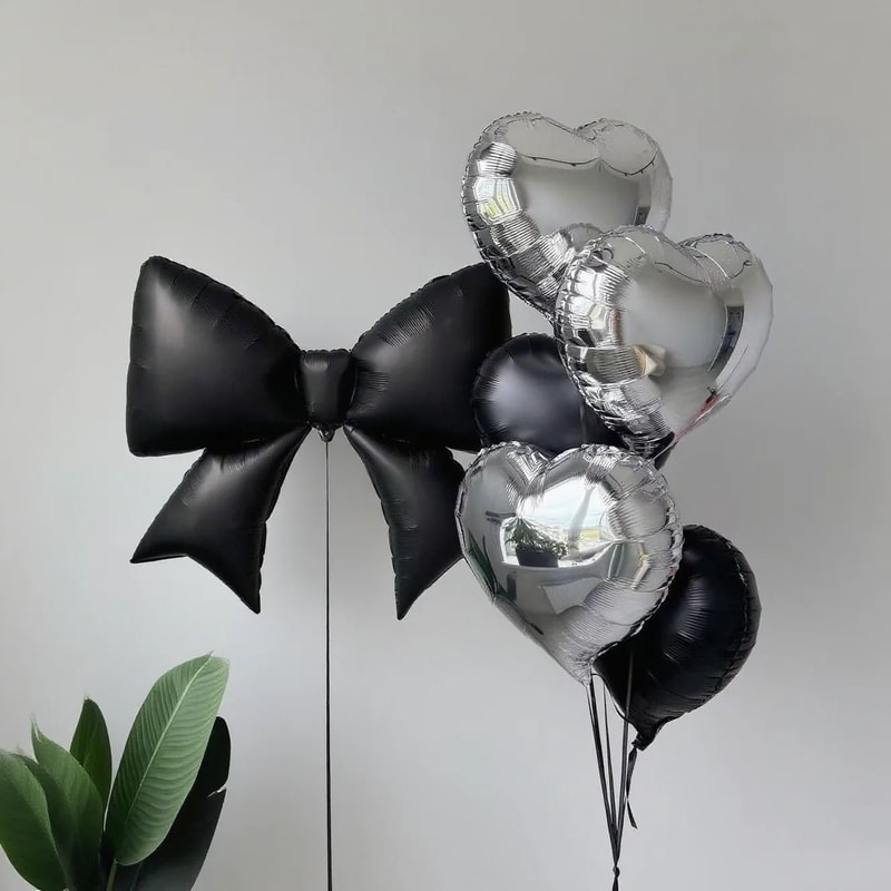 Bow Love Set Black Bows Silver Hearts Decor 0