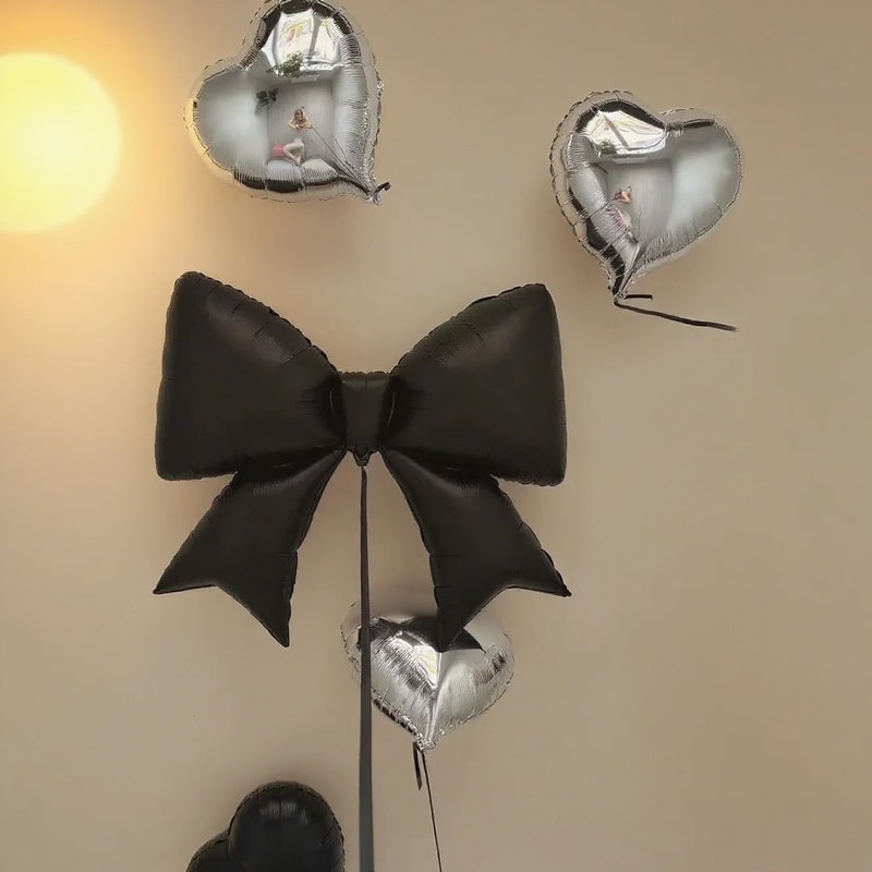 Bow Love Set Black Bows Silver Hearts Decor 1