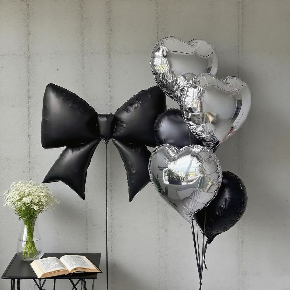 Bow Love Set Black Bows Silver Hearts Decor 2