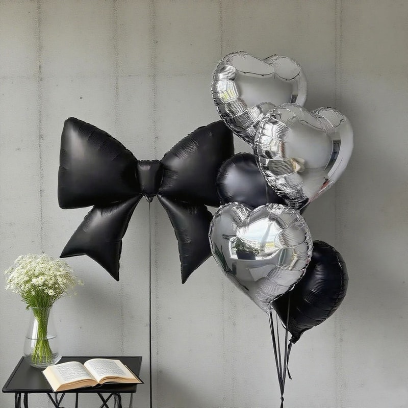 Bow Love Set Black Bows Silver Hearts Decor 2