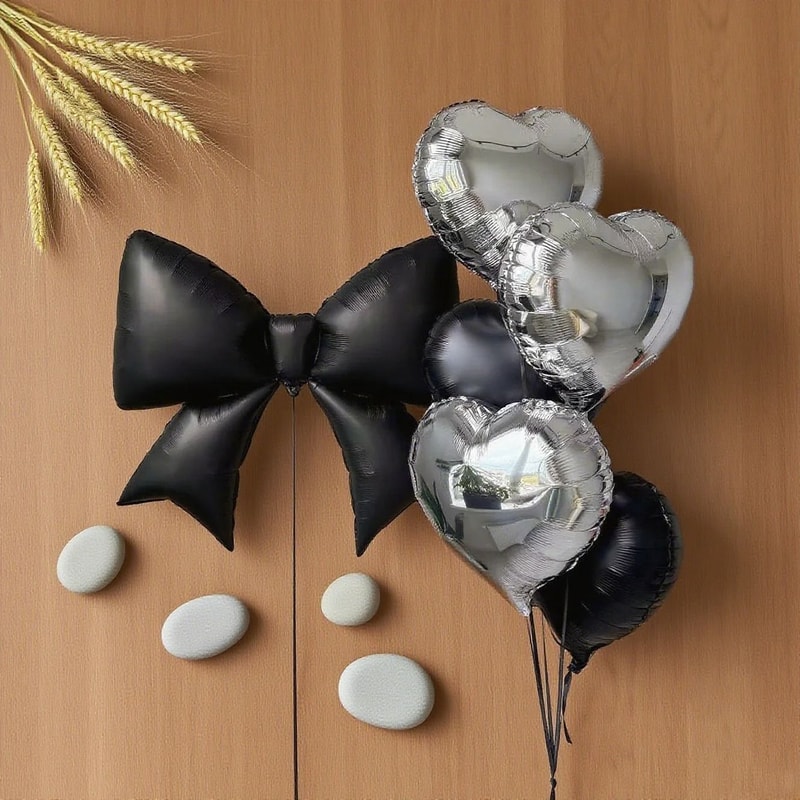 Bow Love Set Black Bows Silver Hearts Decor 3
