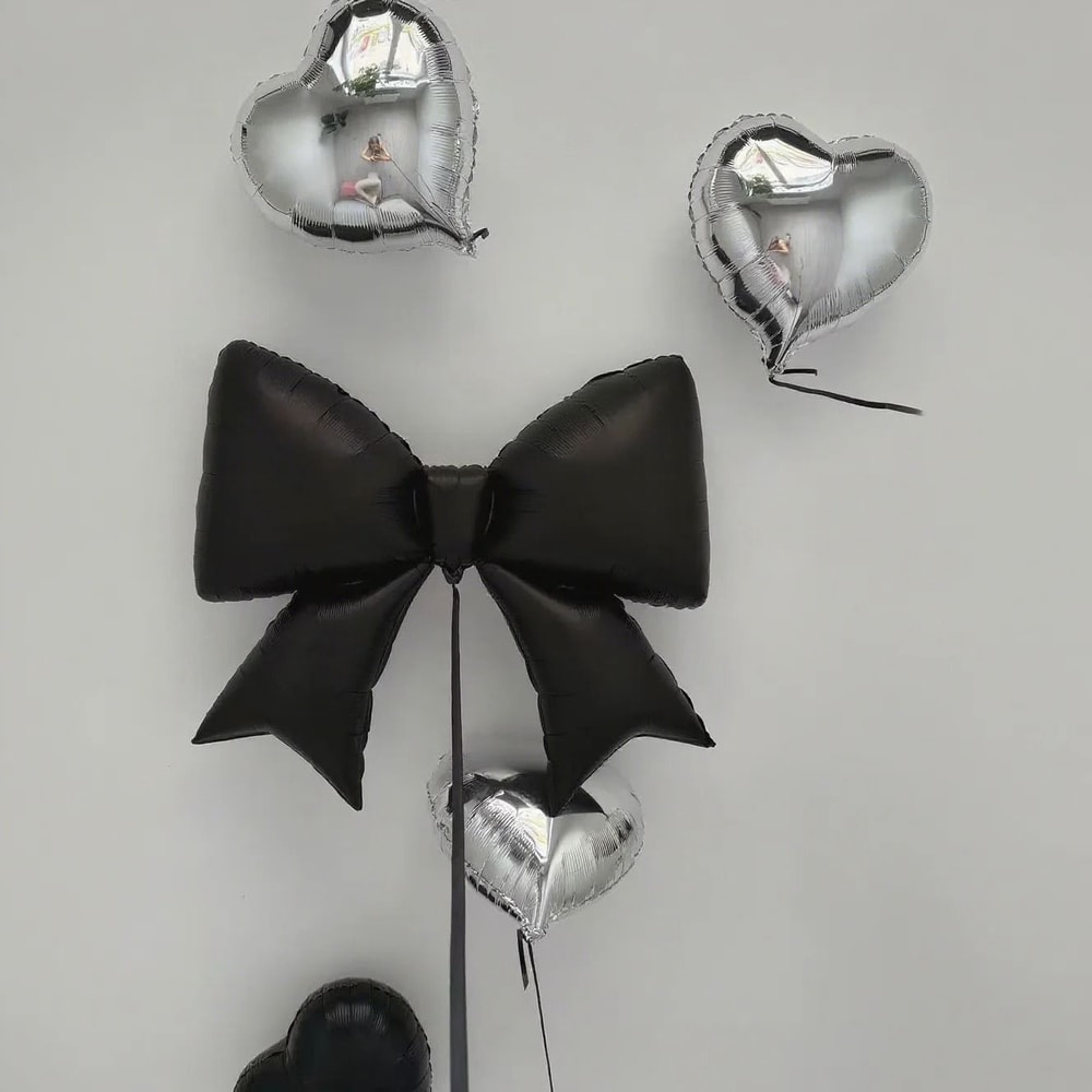 Bow Love Set Black Bows Silver Hearts Decor 4