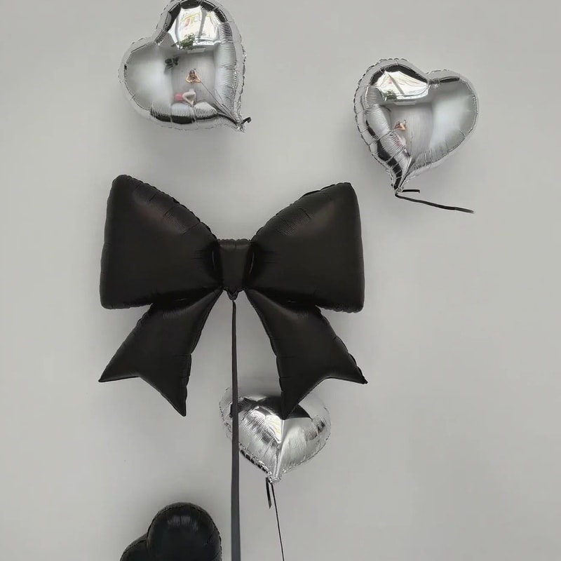 Bow Love Set Black Bows Silver Hearts Decor 4