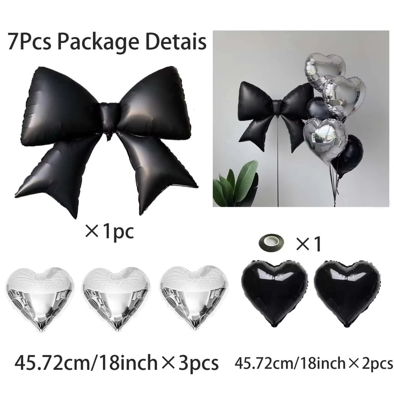 Bow Love Set Black Bows Silver Hearts Decor 6