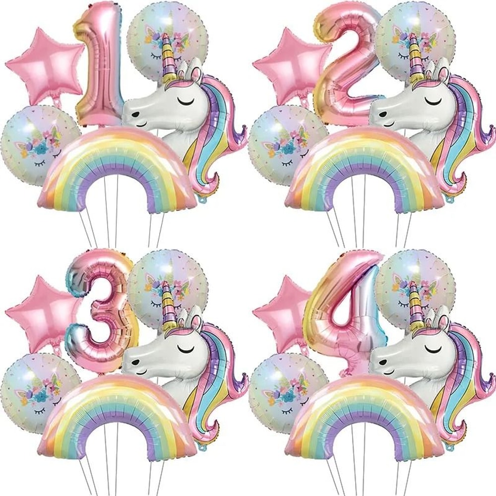 32Inch Rainbow Unicorn Gradient Number Balloon 0