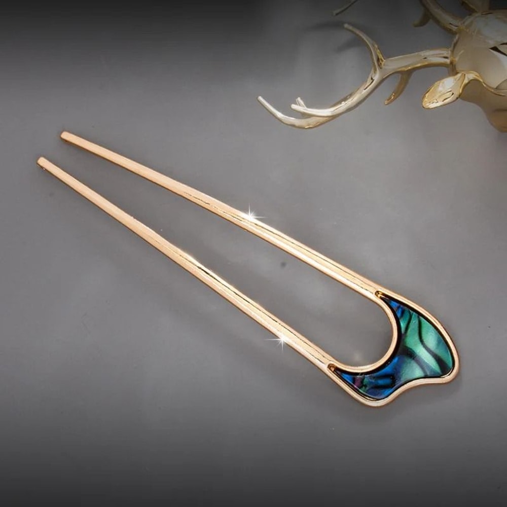 Elegant UShape Shell Enamel Hair Stick 10