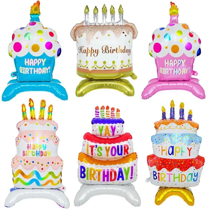 Standing Birthday Cake Foil Balloon With Base 0