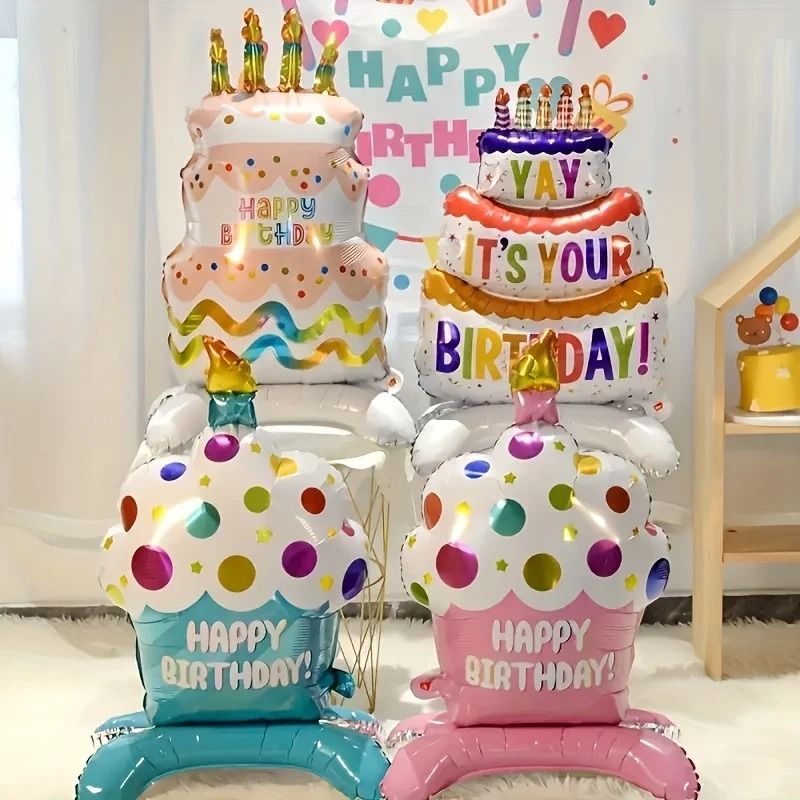 Standing Birthday Cake Foil Balloon With Base 1