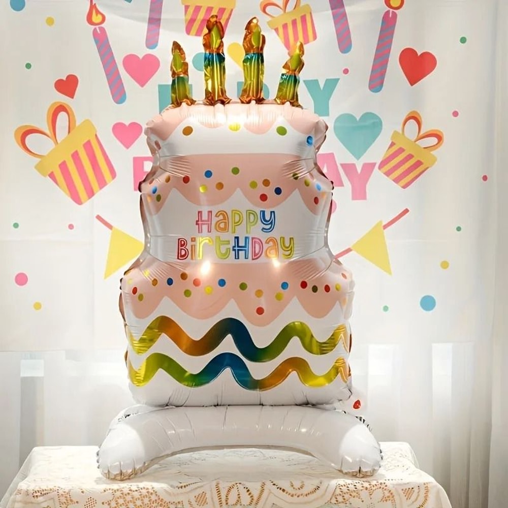 Standing Birthday Cake Foil Balloon With Base 2