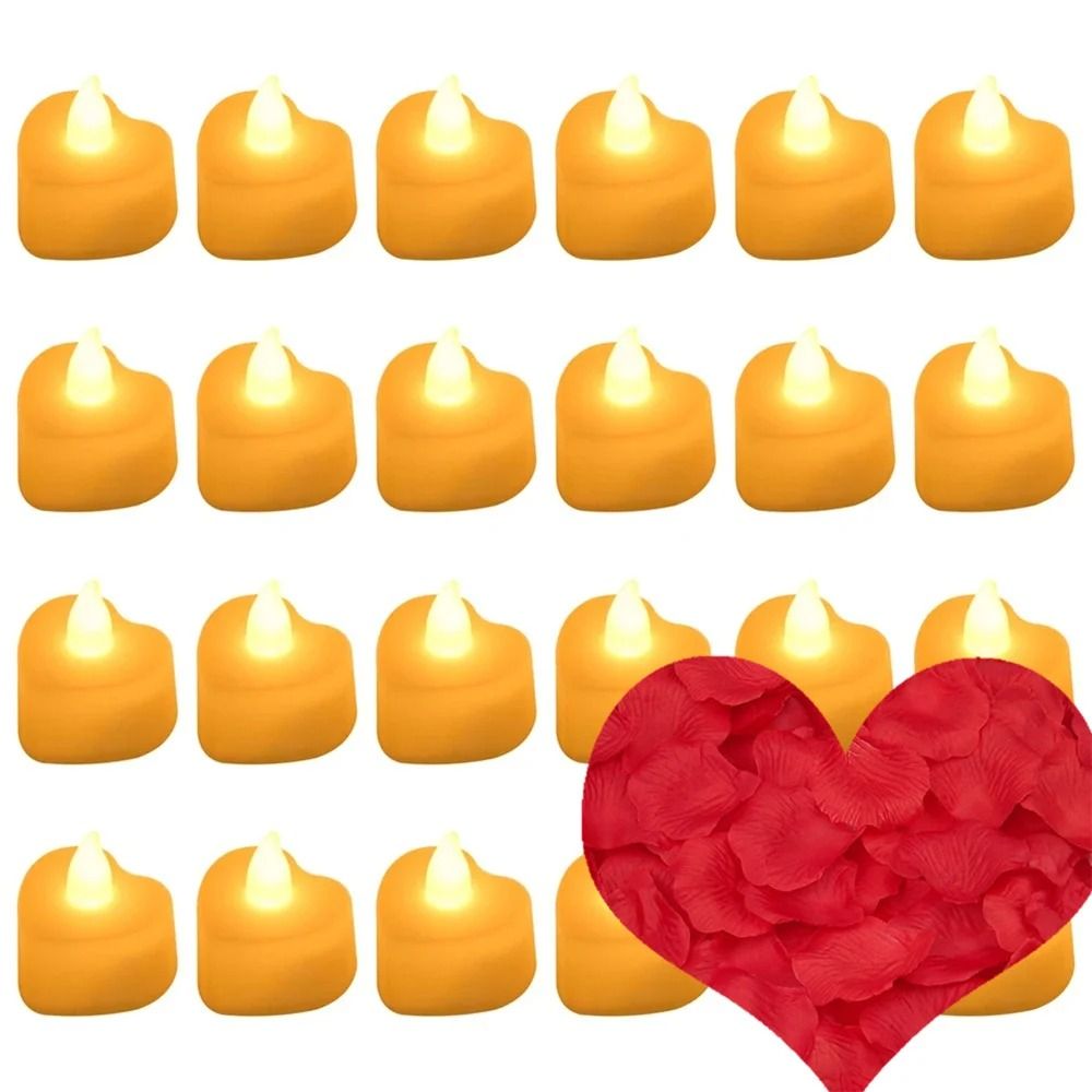 HeartShaped LED Flameless Candles Rose Petal Set 9