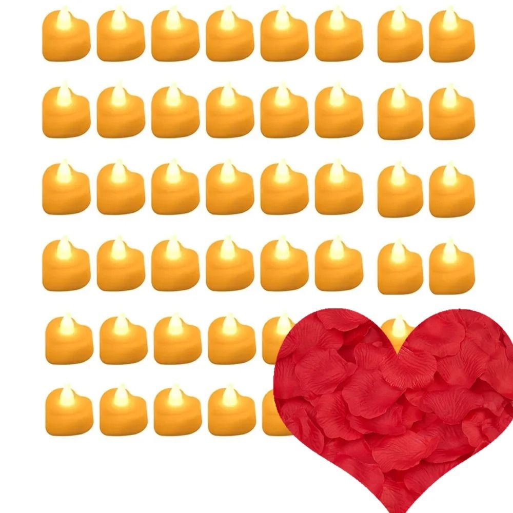 HeartShaped LED Flameless Candles Rose Petal Set 10