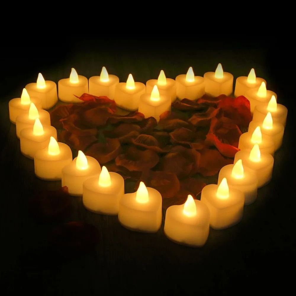 HeartShaped LED Flameless Candles Rose Petal Set 2