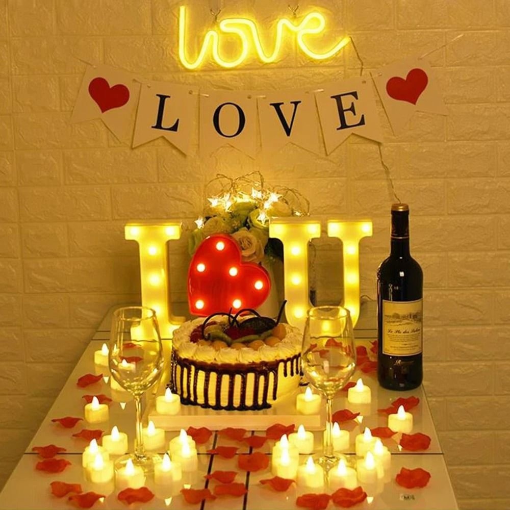 HeartShaped LED Flameless Candles Rose Petal Set 6