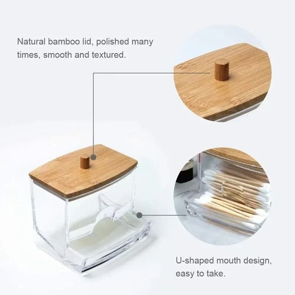 Transparent Cotton Swab Storage Box With Bamboo Cover 2