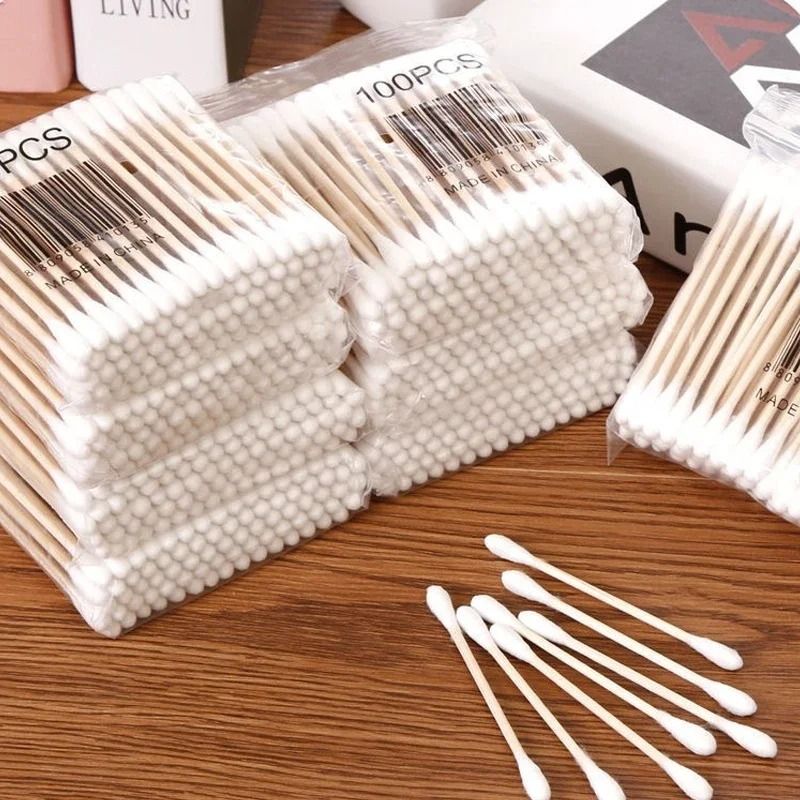 Transparent Cotton Swab Storage Box With Bamboo Cover 5