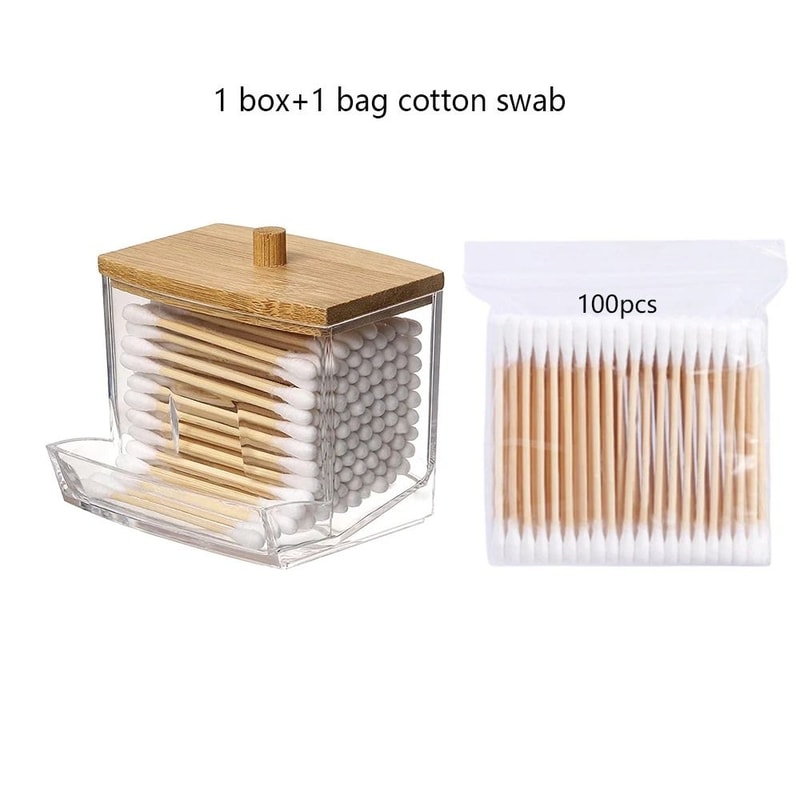 Transparent Cotton Swab Storage Box With Bamboo Cover 6