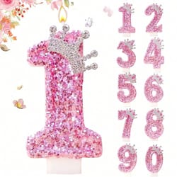 princess crown pink numeral cake candle