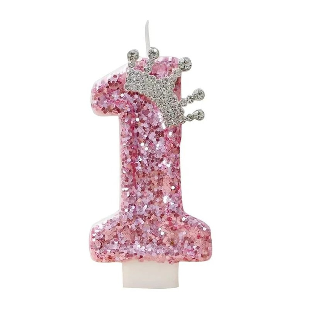 Princess Crown Pink Numeral Cake Candle 9
