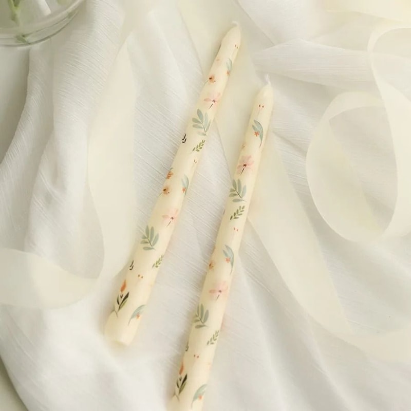 2Piece HandPainted Rose Taper Candles 9