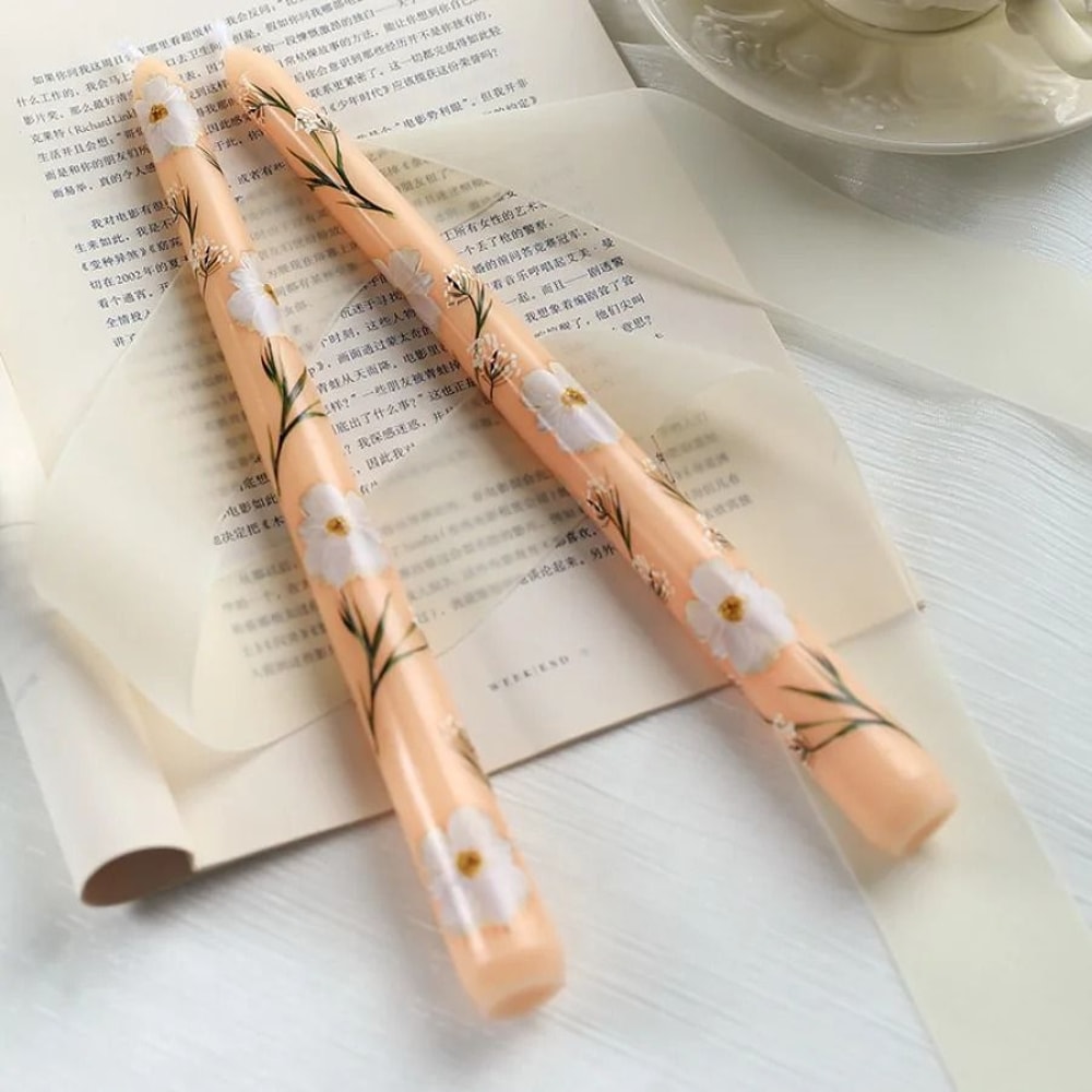2Piece HandPainted Rose Taper Candles 10