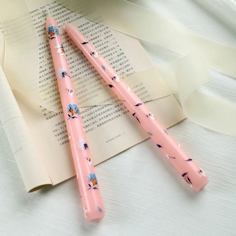 2Piece HandPainted Rose Taper Candles 12