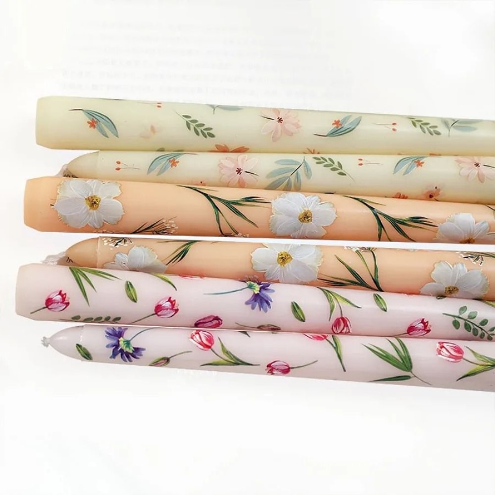 2Piece HandPainted Rose Taper Candles 6