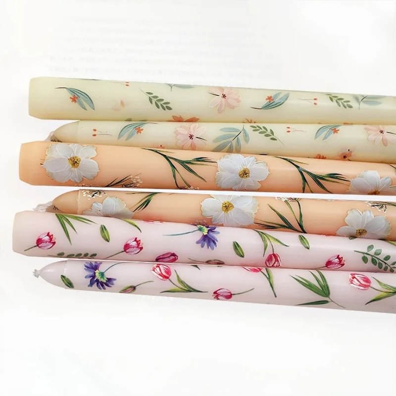 2Piece HandPainted Rose Taper Candles 6