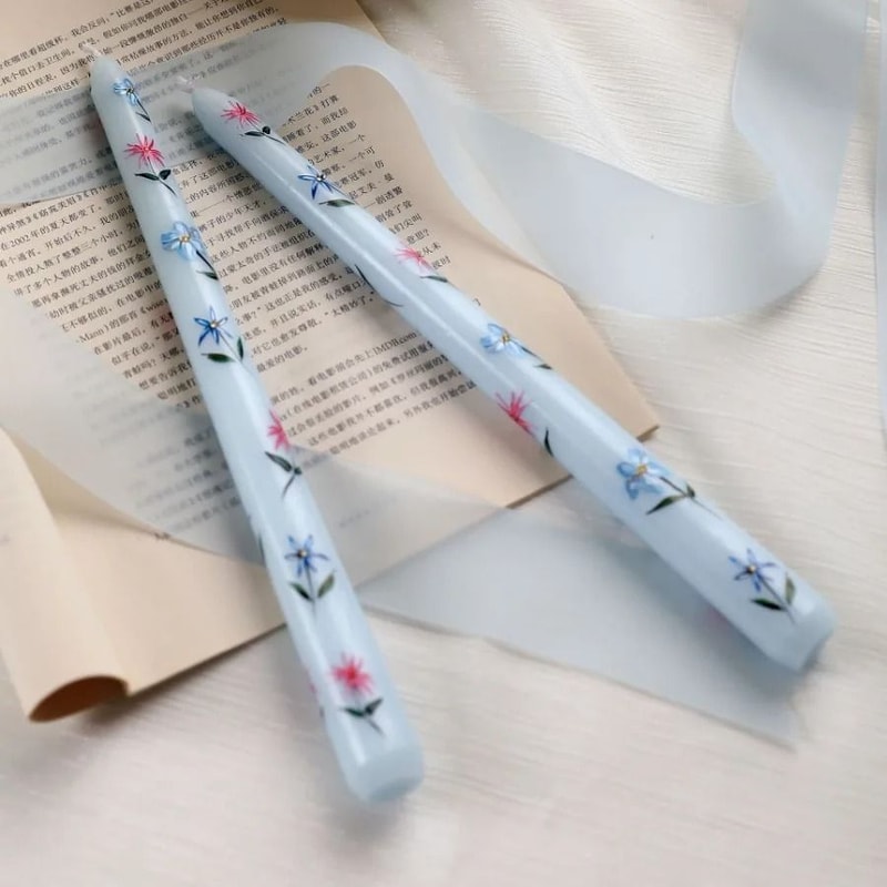 2Piece HandPainted Rose Taper Candles 13