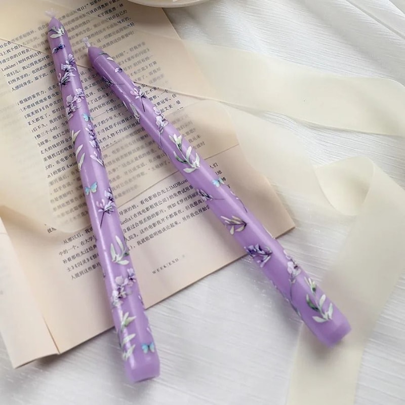 2Piece HandPainted Rose Taper Candles 14