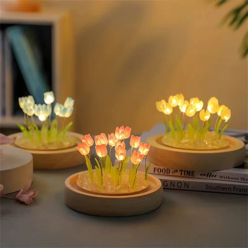 Handmade Tulip Garden LED Night Light With Glass Dome 3