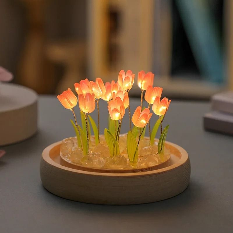 Handmade Tulip Garden LED Night Light With Glass Dome 6