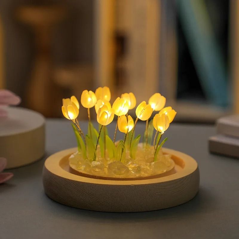 Handmade Tulip Garden LED Night Light With Glass Dome 8