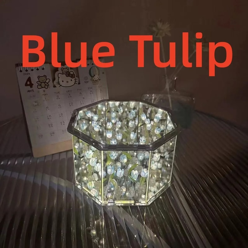Handmade Infinity Tulip Mirror Cube Nightlight 11