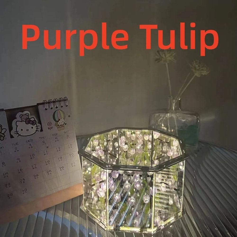 Handmade Infinity Tulip Mirror Cube Nightlight 12