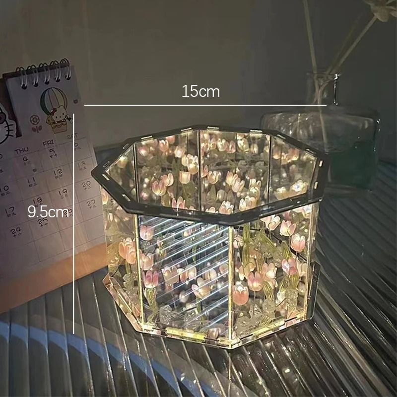 Handmade Infinity Tulip Garden Mirror Cube 7