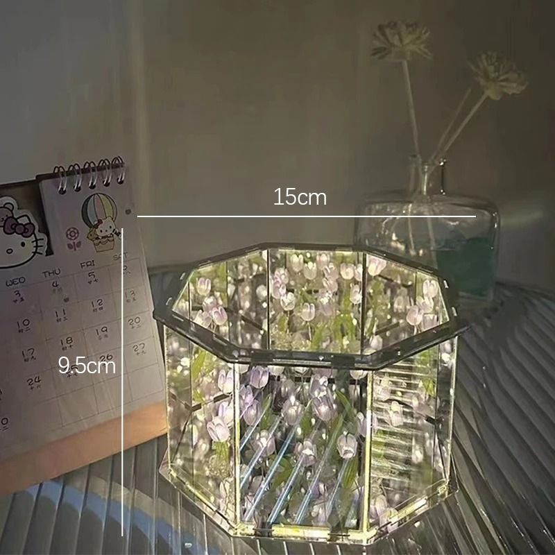 Handmade Infinity Tulip Garden Mirror Cube 8