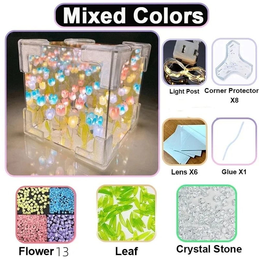 Handmade Infinity Tulip Sea Mirror Cube Lamp 9