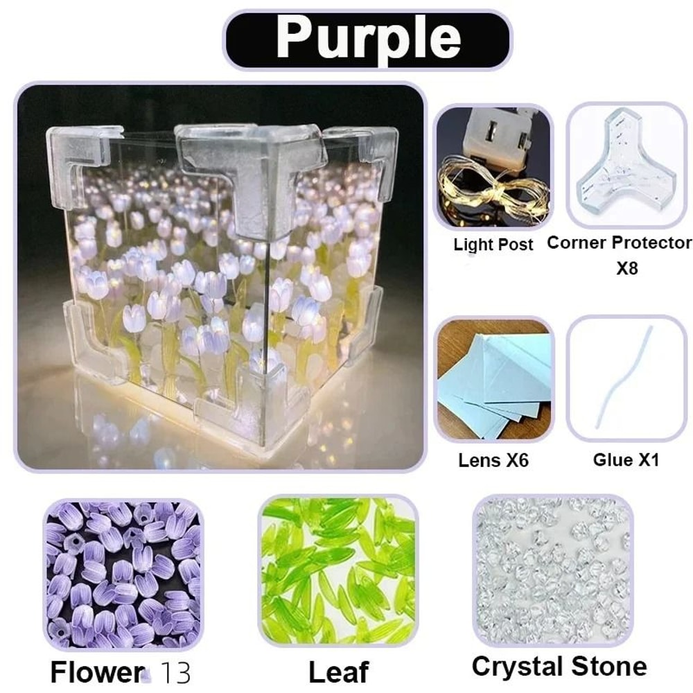 Handmade Infinity Tulip Sea Mirror Cube Lamp 8