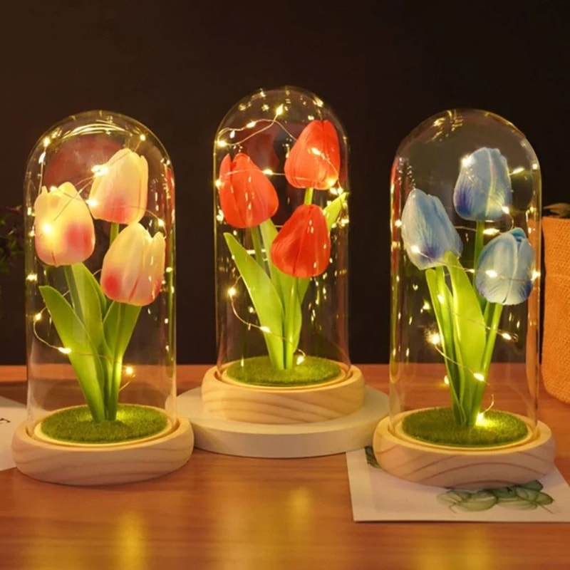 Everlasting Garden Glass Dome Tulip Night Light 0