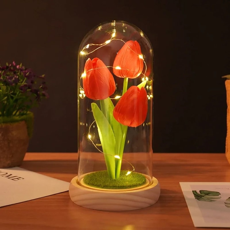 Everlasting Garden Glass Dome Tulip Night Light 9