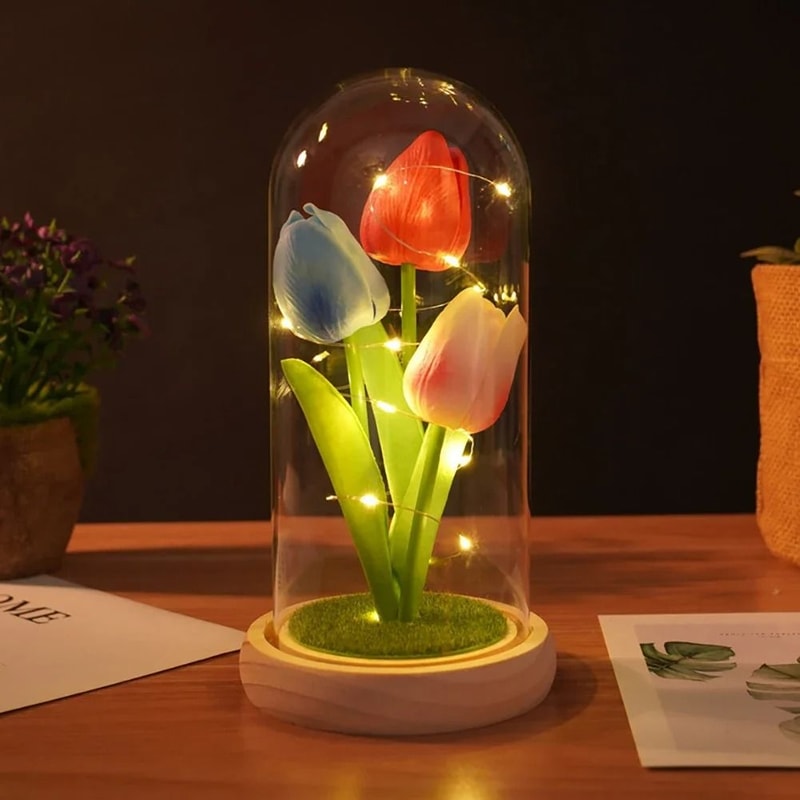 Everlasting Garden Glass Dome Tulip Night Light 7