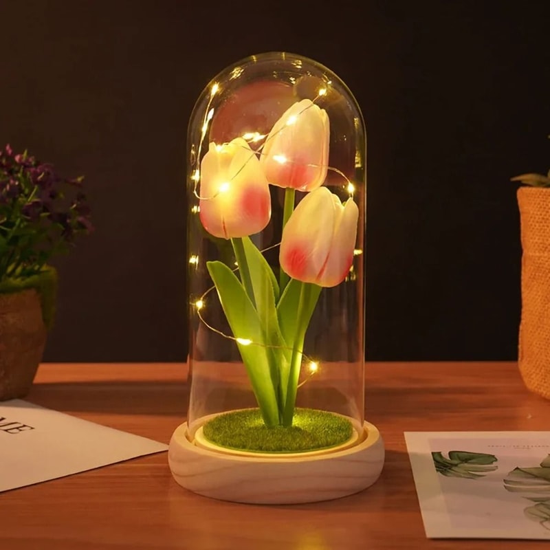Everlasting Garden Glass Dome Tulip Night Light 8